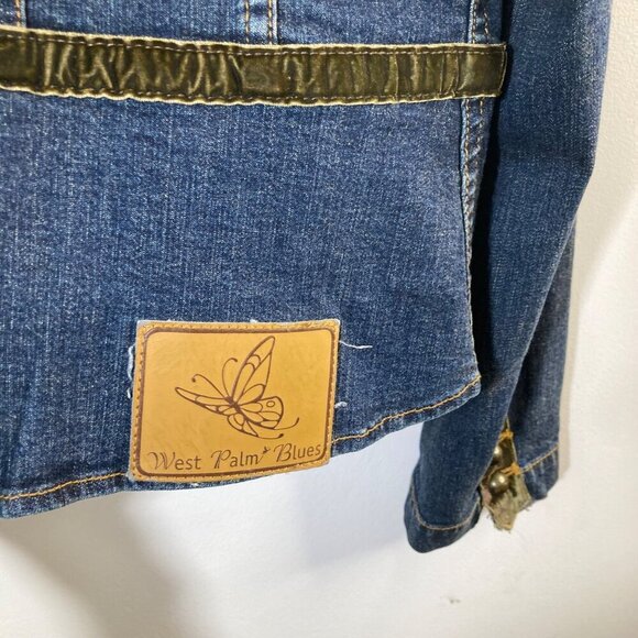 Womens Vintage‎ West Palm Blues Embroidered Denim Jacket Flowers Blue M - Picture 8 of 9